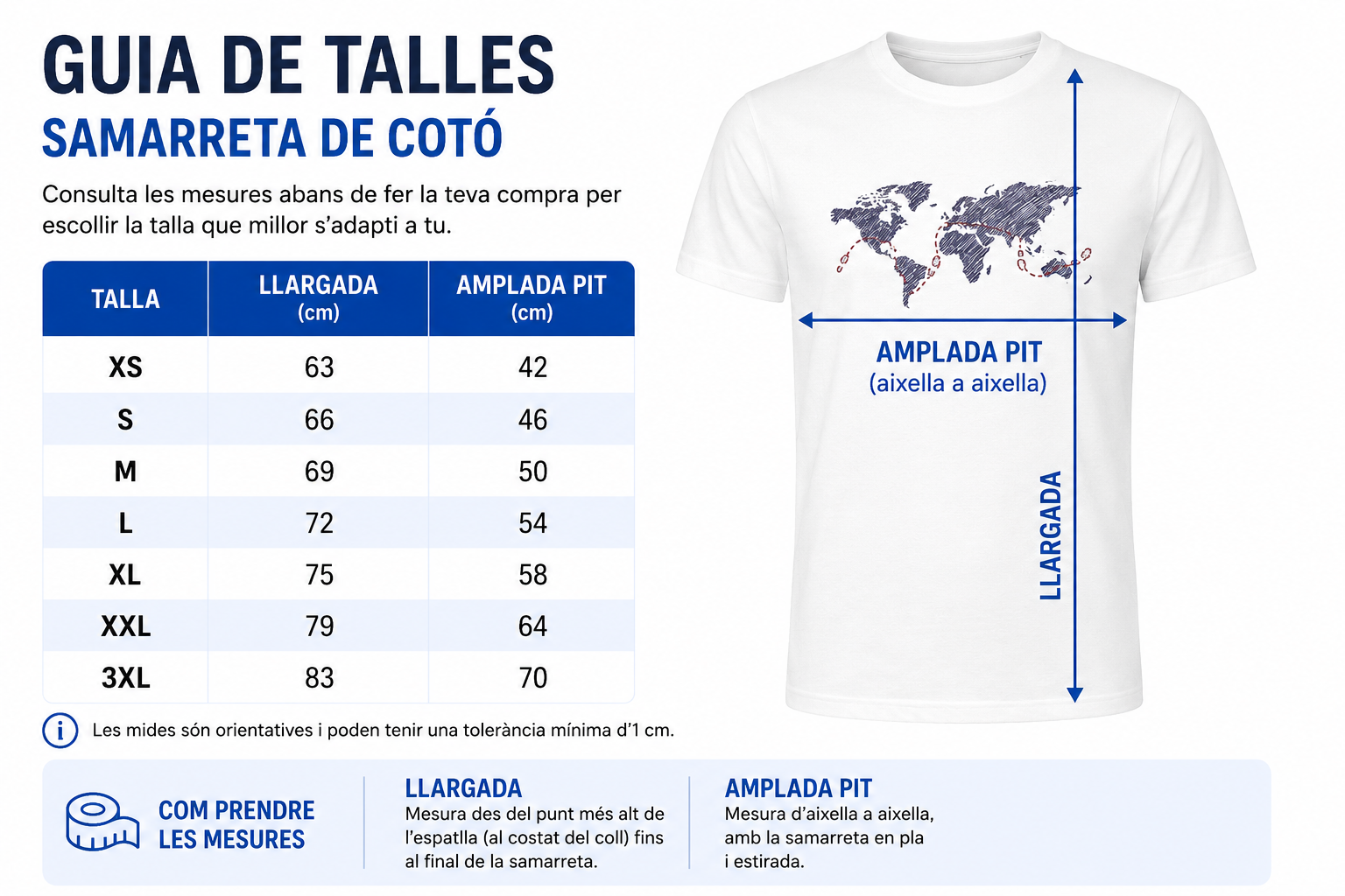 guia de talles samarreta cotó blanca
