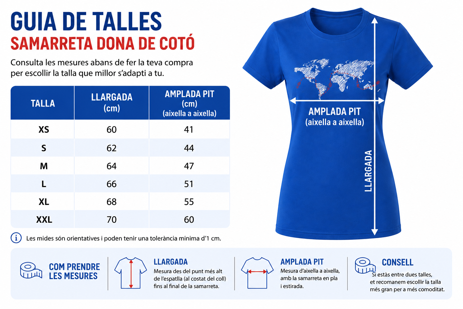 GUIA DE TALLES SAMARRETA DE COTÓ BLAVA DE DONA