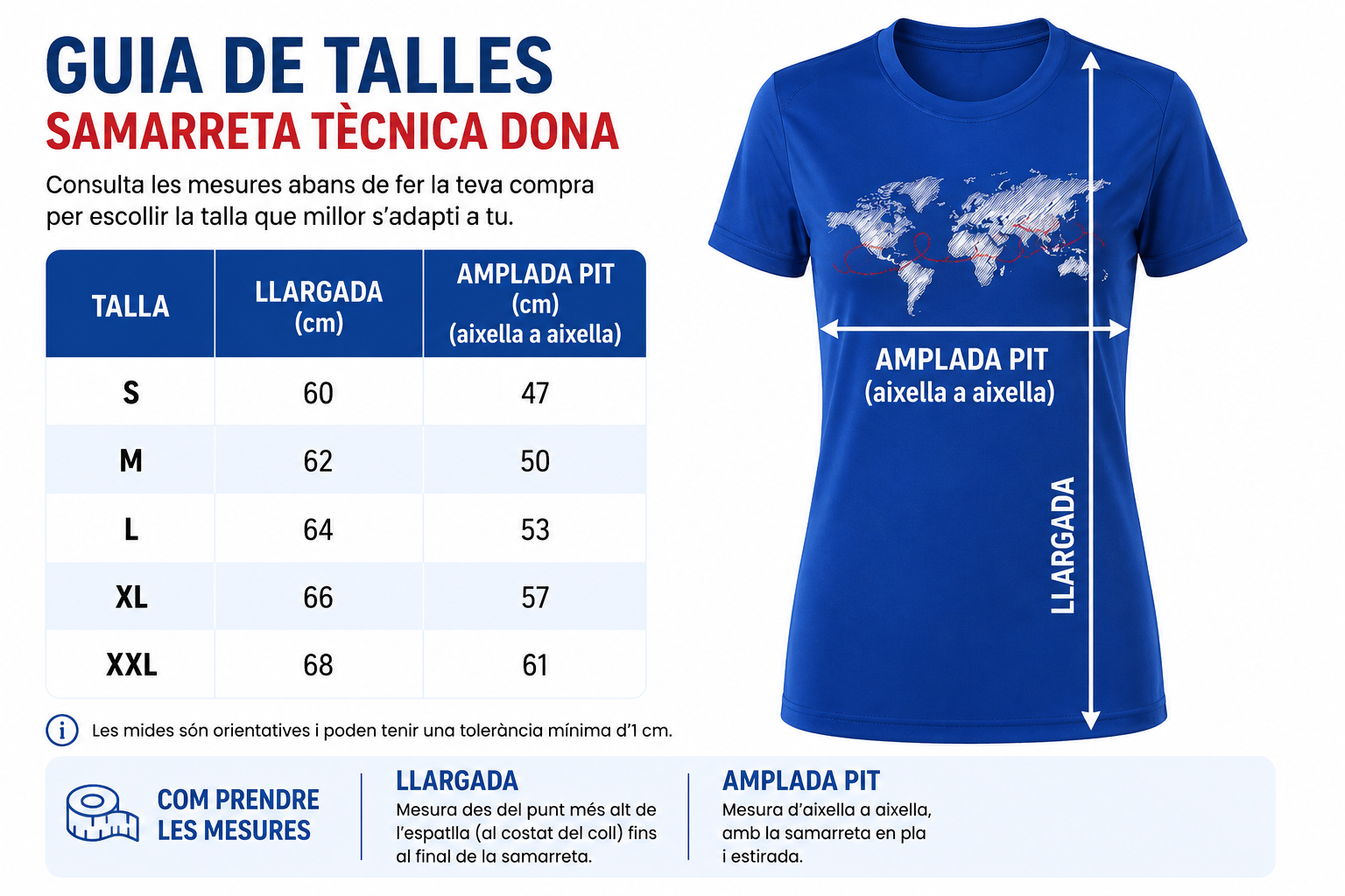 GUIA DE TALLES SAMARRETA TÈCNICA DONA EN COLOR BLAU
