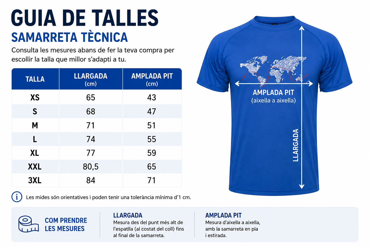 guia de talles samarreta tècnica
